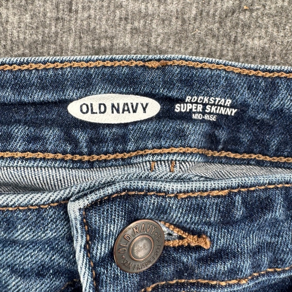 Old Navy Rockstar Super Skinny Mid Rise Distressed Jeans Medium Wash Womens 12 - Picture 7 of 11